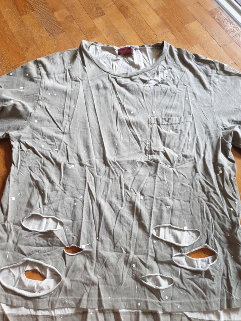 Danke Schon Grey Tshirt Holes Design Men S Fashion Tops Sets Formal Shirts On Carousell