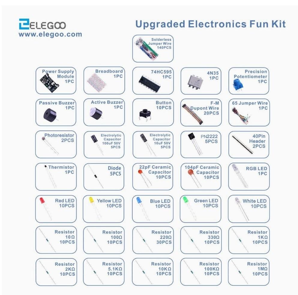 ELEGOO Upgraded Electronics Fun Kit w/Power Supply Module, Jumper Wire ...