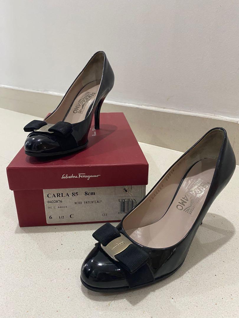 Ferragamo フェラガモ ブラック サテン オープントゥパンプス 6.5 Ferragamo フェラガモ ブラック サテン オープントゥパンプス