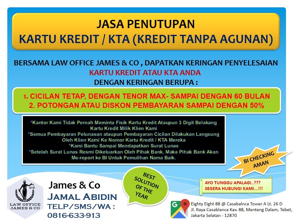 Jasa Tutup Kartu Kredit / KTA - Law Office James & Co