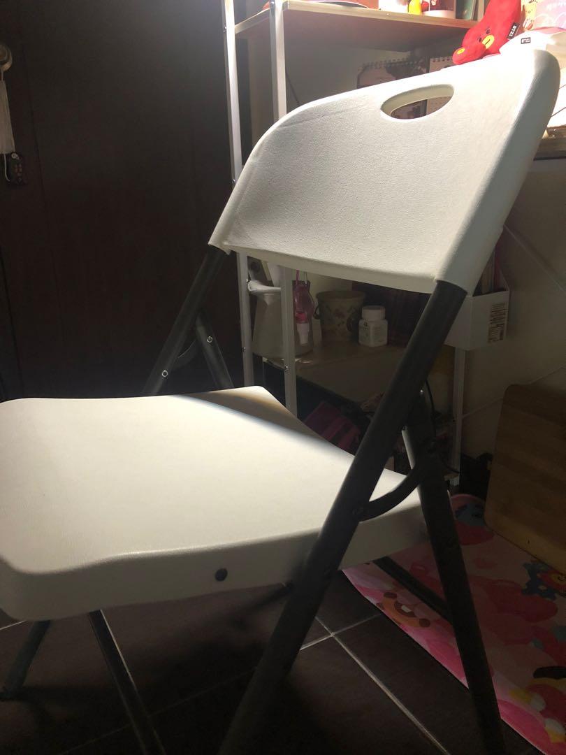 LIFETIME Almond Folding Chair (White) (Category: Chairs) located in Makati City. Submitted by beckyscart (Listing ID 1068003420, Image 3). Description: Bought at Ace Hardware SM Megamall last September 2020 (see first photo - actual day I bought it 😊) Retail price: 1399php No issues but needs a little cleaning 😅 The lines on the backrest were already there when I bought it This isn’t cushioned but it’s actually comfy to sit on since the design 
