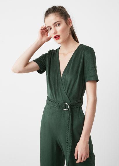 Mango green suede jumpsuit best sale