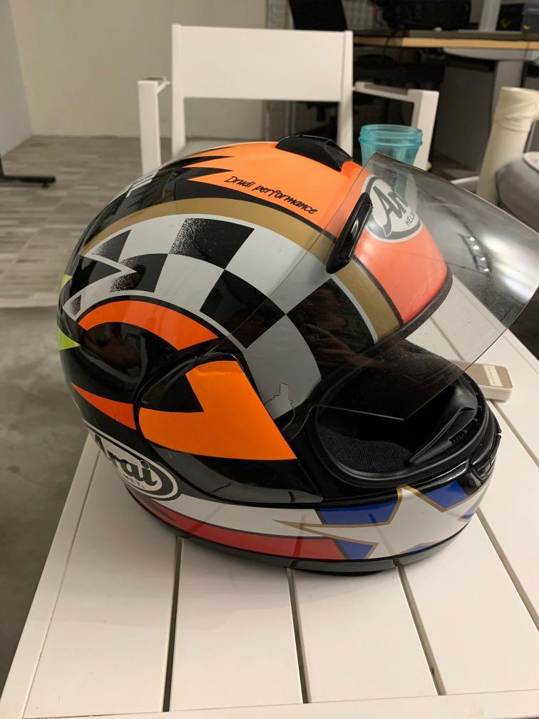 Original Arai Kevin Schwantz Motorcycle Helmet (Category: Motorcycle Apparel) located in Singapore. Submitted by xxProtoshopxx (Listing ID 1068133765, Image 2). Description: Inner padding just changed and it’s new. Pm to find out more. L size.