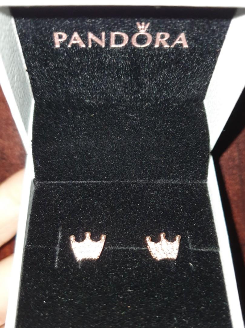 Pandora crown cheap earrings rose gold