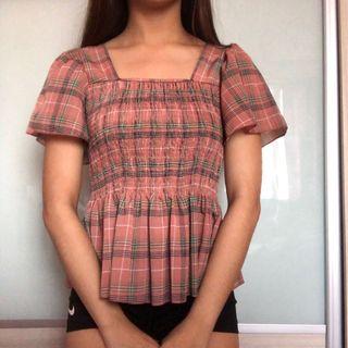 Pink checkered blouse