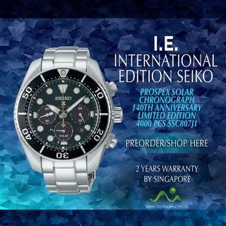 SEIKO INTERNATIONAL EDITION PROSPEX SOLAR CHRONOGRAPH 140TH ANNIVERSARY LIMITED EDITION 4000 PCS SSC807J1