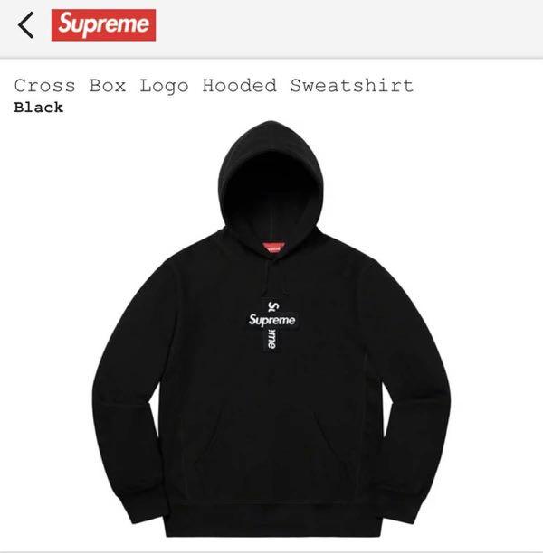 Supreme cross box logo hoodie black medium, 男裝, 外套及戶外衣服