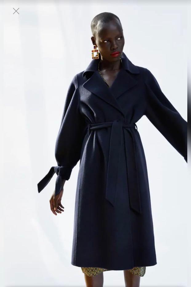 ZARA Coat With Tied Sleeves Fesyen Wanita Pakaian Wanita Baju