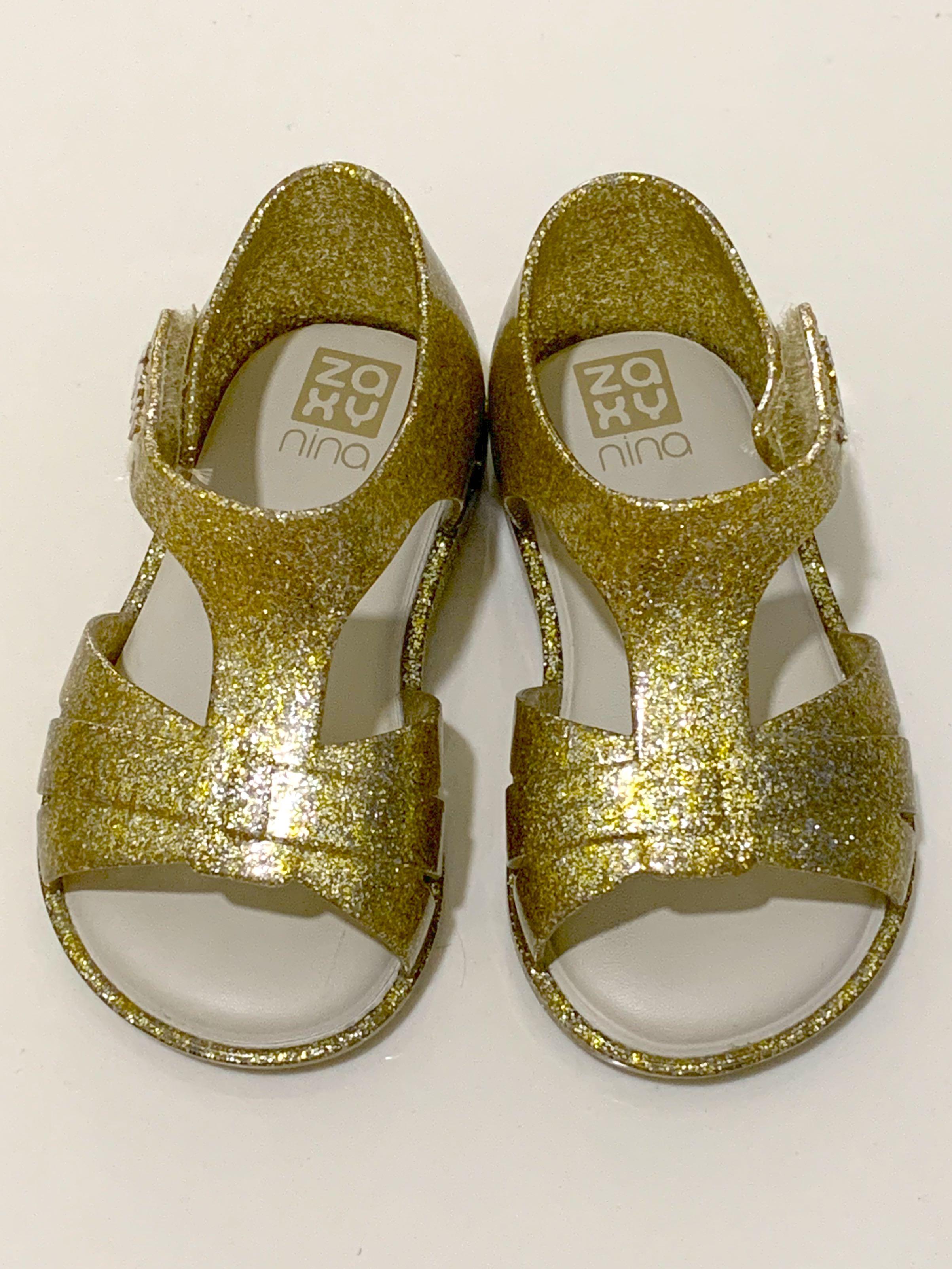 gold glitter jelly shoes