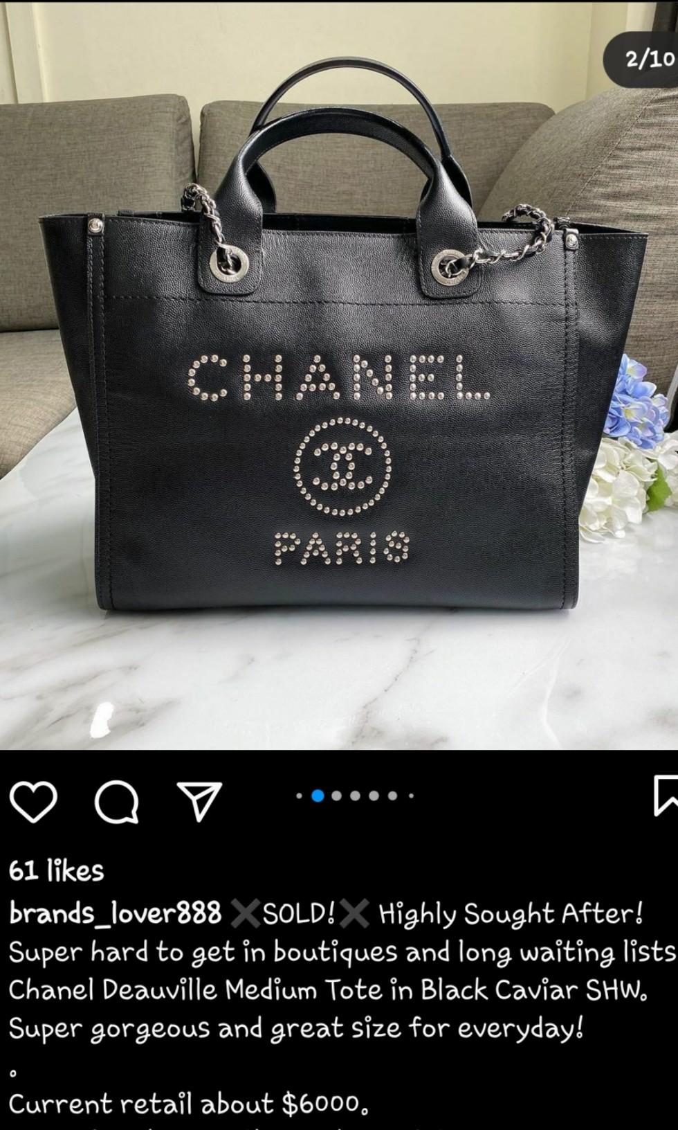 CHANEL Deauville Tote Bag Large Black Caviar Studded with SilverHardware  2018