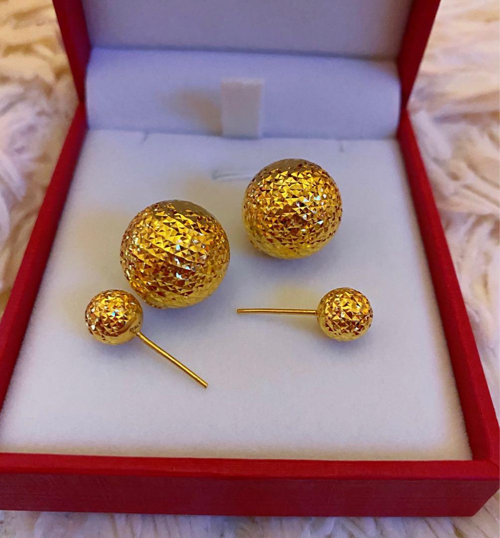 916 22k gold tribale earrings double ball Women s Fashion