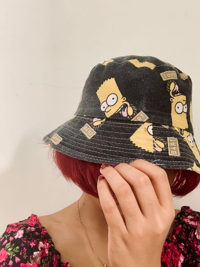 Bart Simpson Black Bucket Hat, Fesyen 