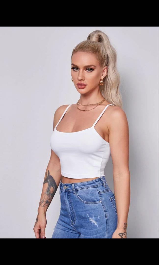 White spaghetti clearance crop top