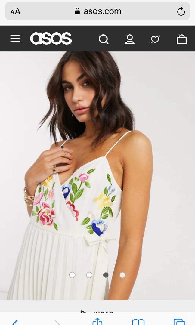 BN ASOS DESIGN embroidered pleated cami wrap midi dress in cream, Women's Fashion, Tops, Sleeveless on Carousell BN ASOS DESIGN embroidered pleated cami wrap midi dress in cream, Women's Fashion, Tops, Sleeveless on Carousell