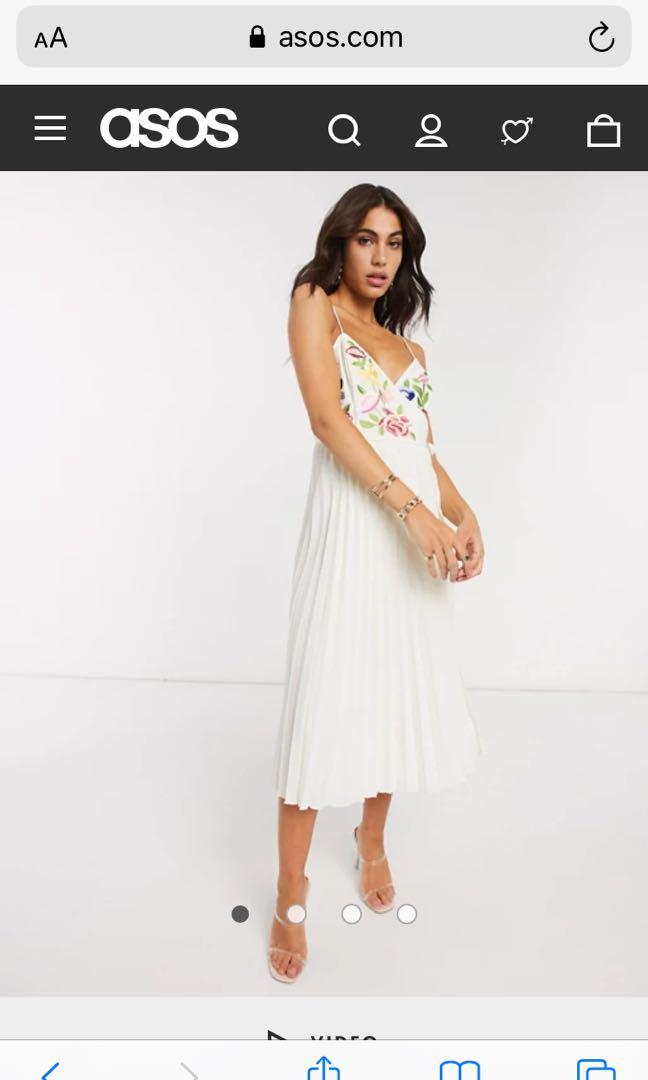 sachin and babi light blue dress BN ASOS DESIGN embroidered pleated cami wrap midi dress in cream, Women's  Fashion, Tops, Sleeveless on Carousell
