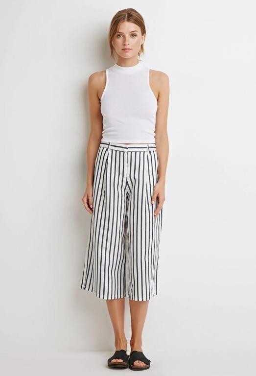 BNWT F21 FOREVER21 FOREVER 21 CONTEMPORARY STRIPED LINEN BLEND CULOTTES Women s Fashion Bottoms Other Bottoms on Carousell