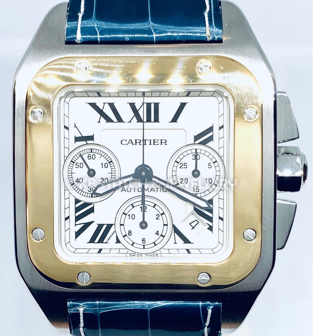 Cartier Santos 100 XL Chronograph 18K Gold Steel Luxury