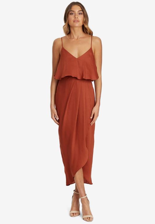 Chancery iris pleated dress rust clearance