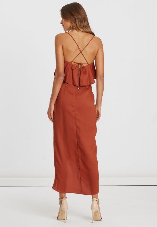 Chancery iris pleated dress rust clearance