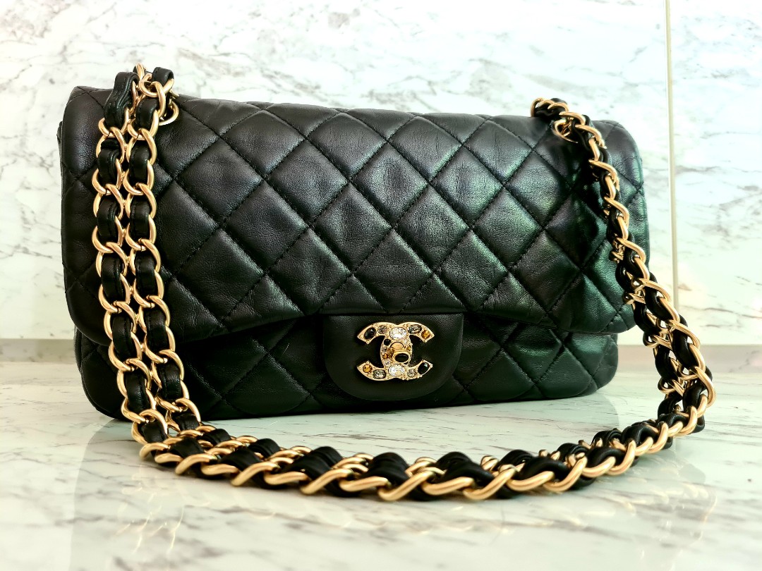 Chanel Black Satin Vintage Crystal CC Small Flap Bag Chanel  TLC