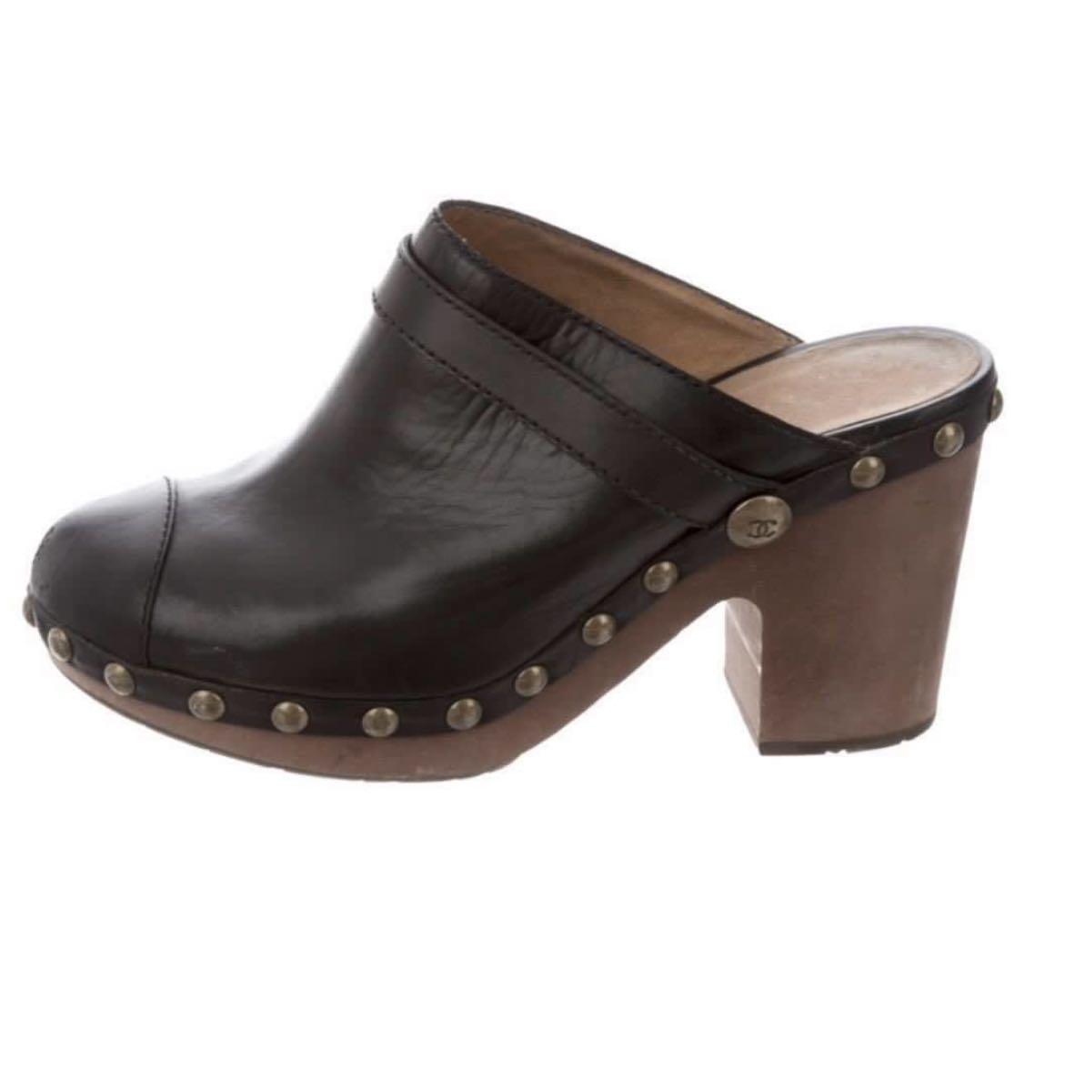 CHANEL STUDDED PLATFORM CLOGS EU 38 AUTHENTIC