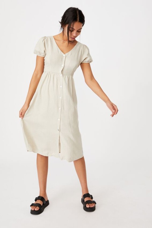 Woven hanna bell sleeve midi dress