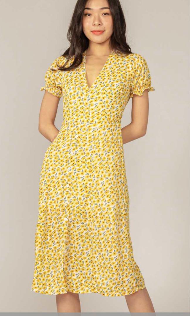 Creade yellow sunflower dress midi