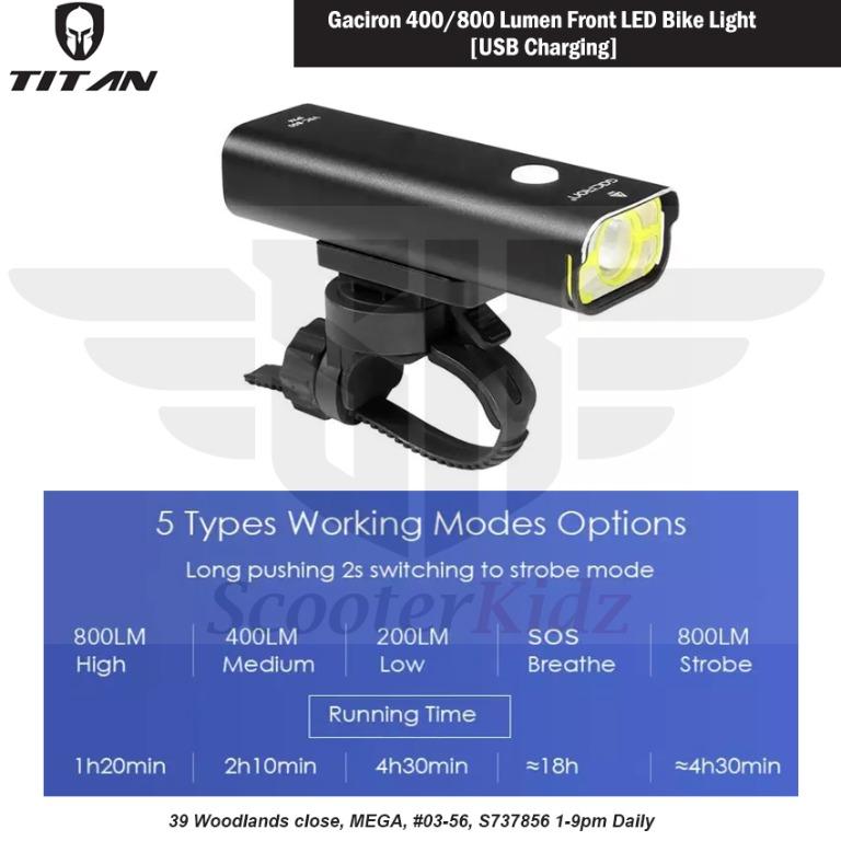 ❄️❄️Gaciron 400/800 Lumen Front LED Bike Light[USB Charging