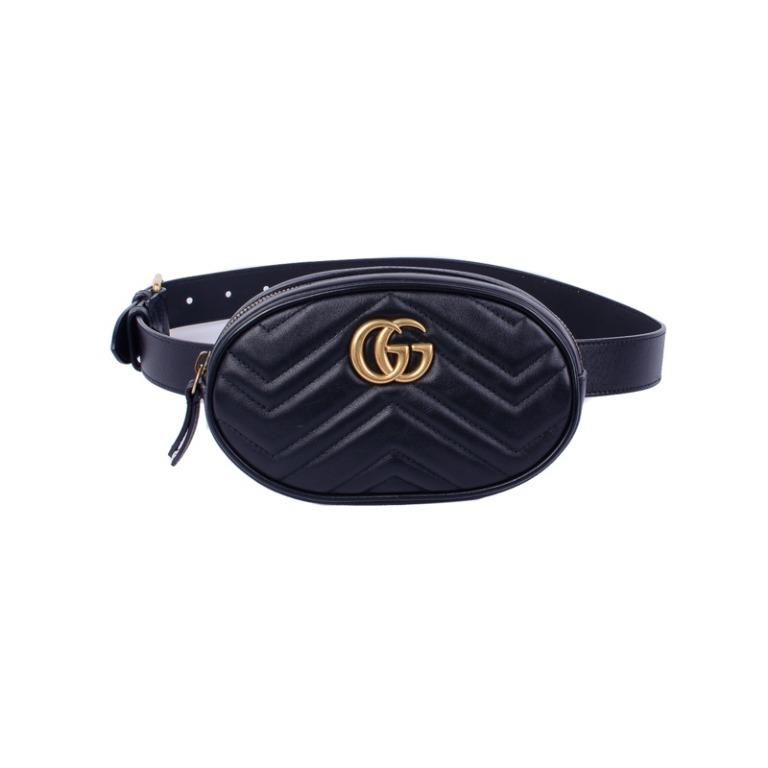 NWT Authentic Gucci Marmont Belt Bag Matelasse Chevron Black Leather Size  65/26