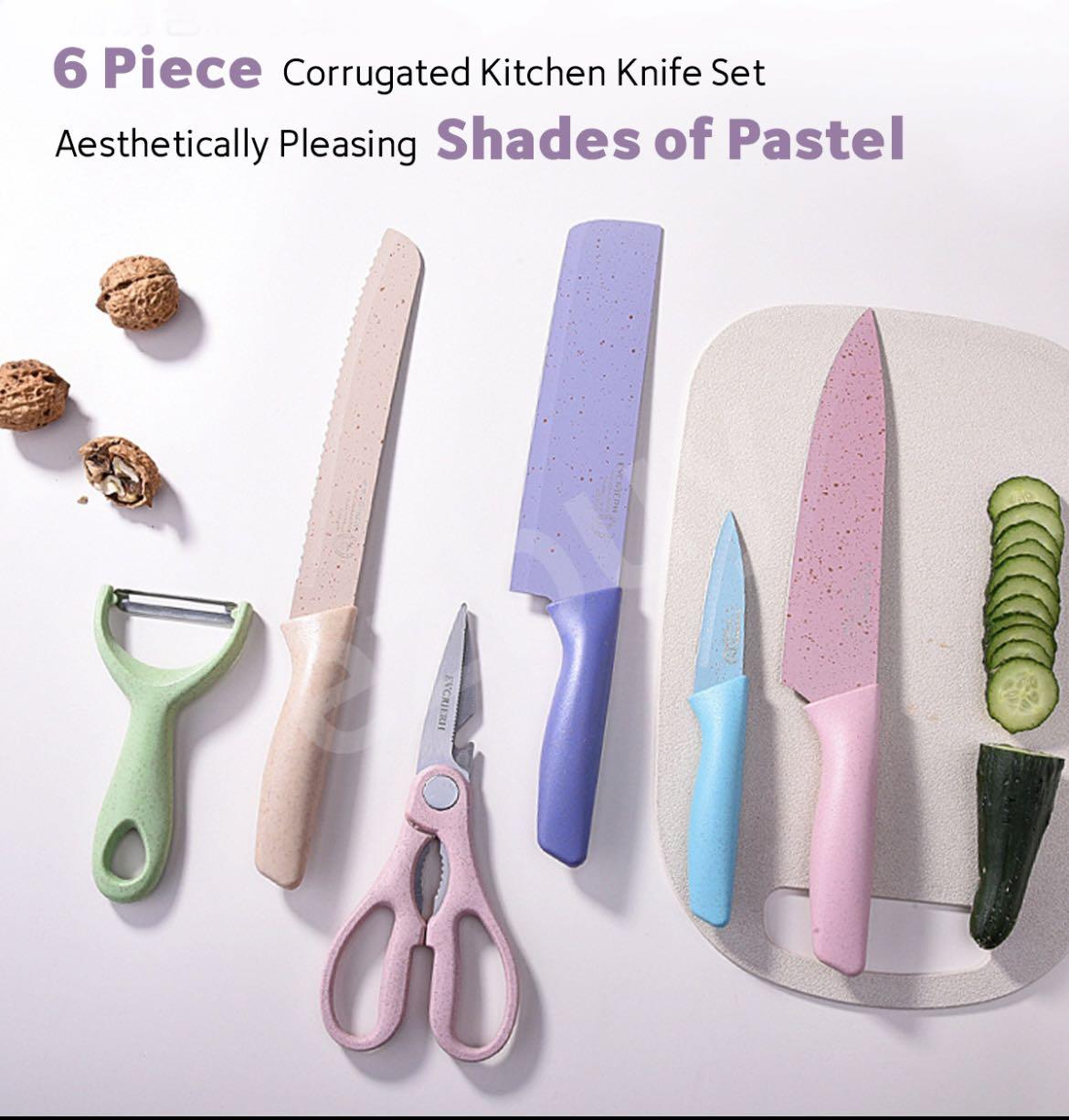 Kitchen knife (Category: Knives & Chopping Boards) located in Singapore. Submitted by timenbeyond (Listing ID 1068409321, Image 1). Description: Very sharp and lightweight kitchen knife set. Full set with peeler, scissors and 4 knifes beautiful design can be given as a gift. .