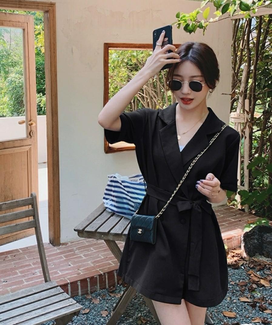 Korean Suit Romper Black