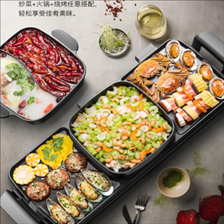 Multi functional 3 in 1 Shabu shabu Non stick Pan Samgyupsal Grill Hot Pot with 2 Grill Pan Korean Samgyupsal