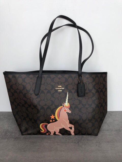 City tote in outlet signature canvas with unicorn