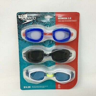 Speedo Adult Hermosa 2.0 Swim UV Goggles 3 Pack Blue White Black 