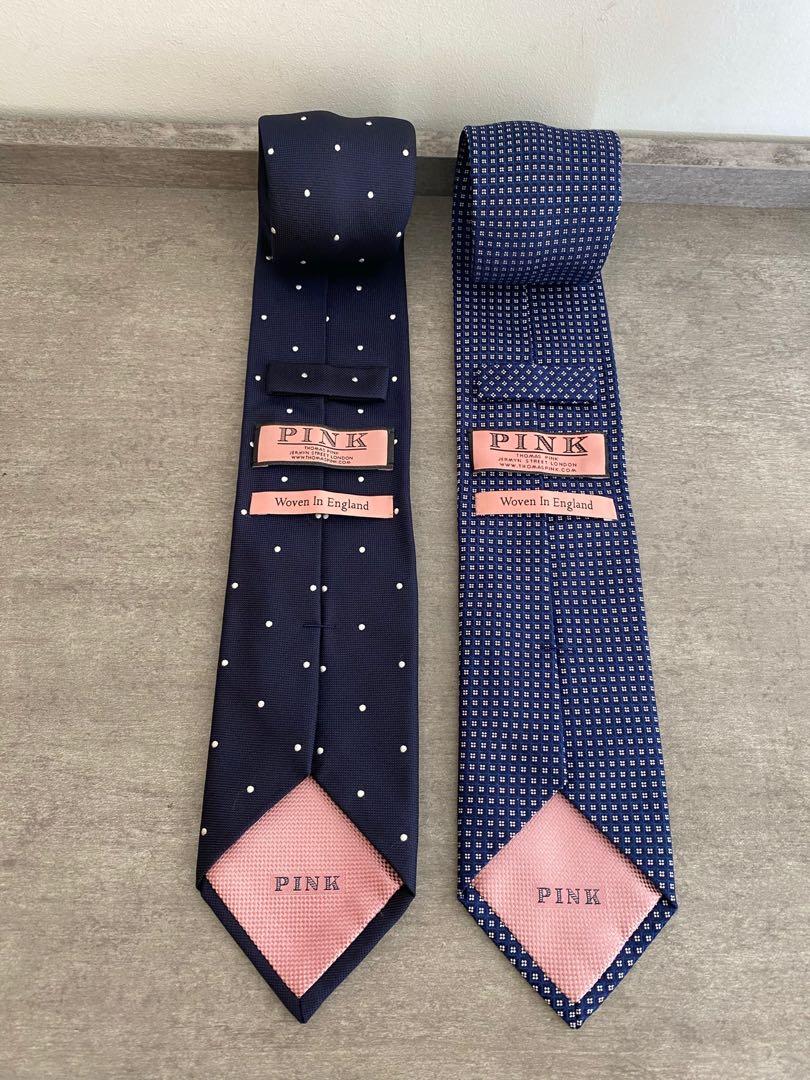 THOMAS PINK Blue Tie 100% Silk Dots Textured, Men's Fashion, Tops & Sets,  Formal Shirts on Carousell