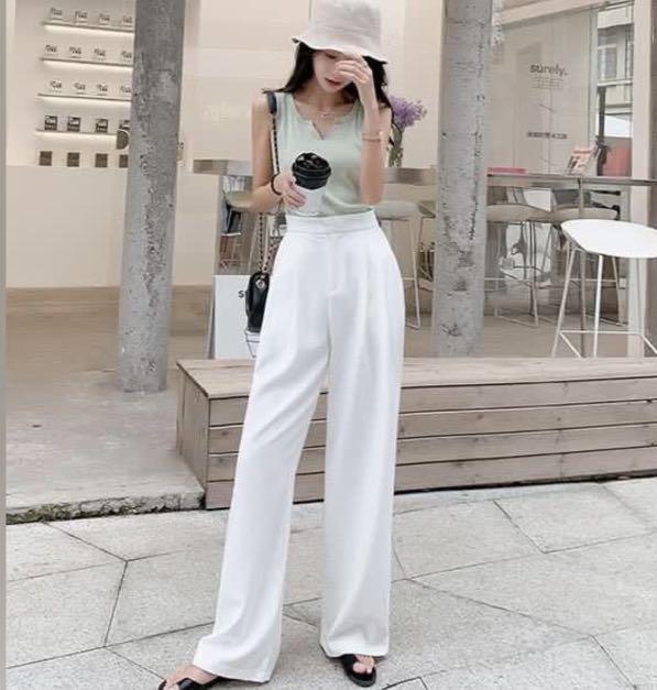 White Wide Leg High Waisted Pants