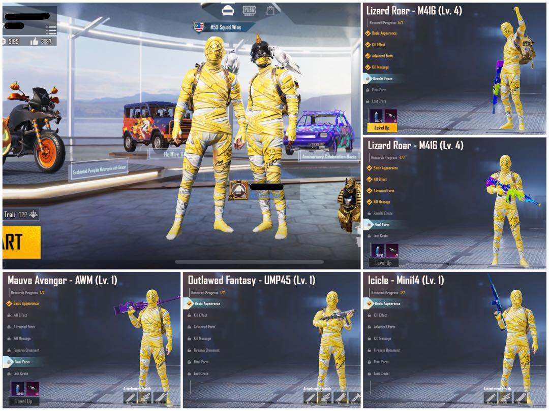 Download Pubg Mobile Account Yellow Mummy Set Underwold Guide Set Red Commander Set M416 Lizard