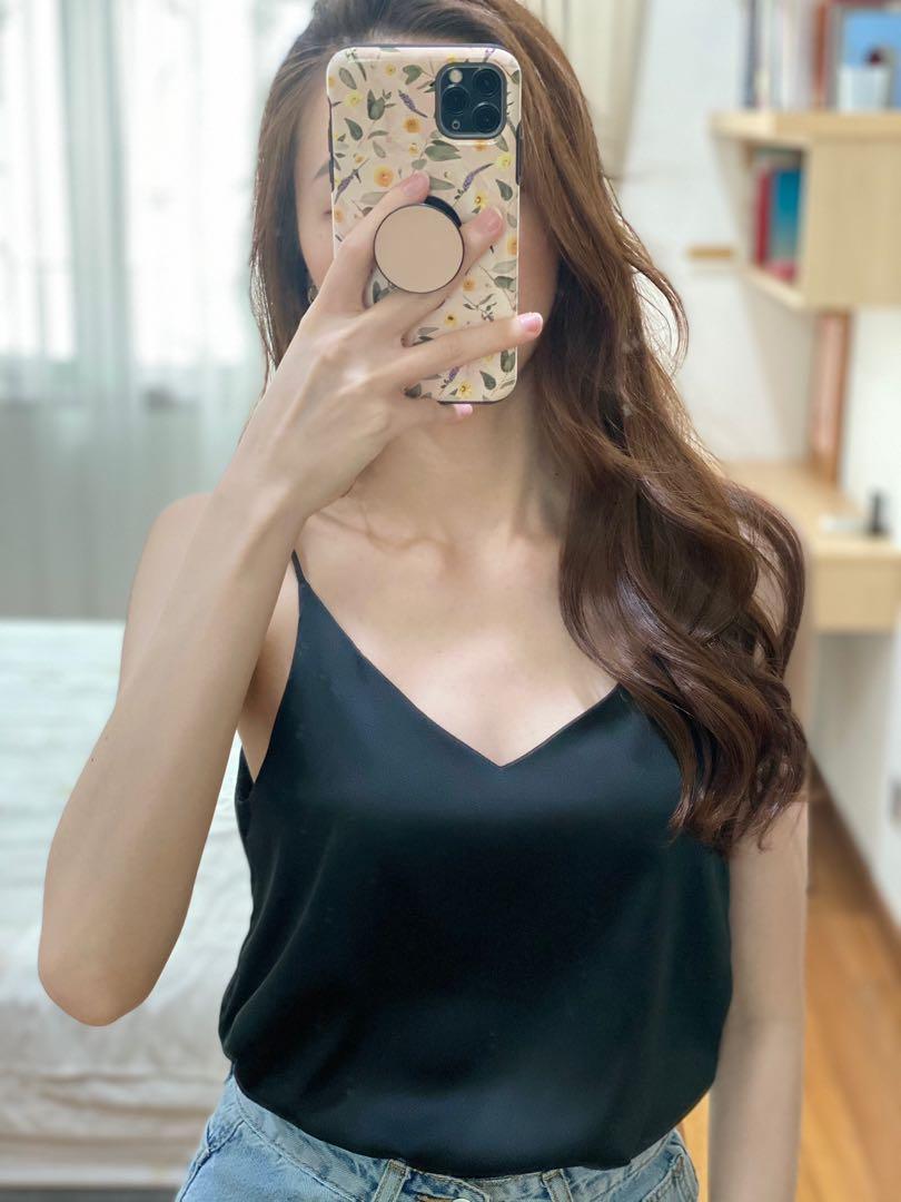 black satin camisole top