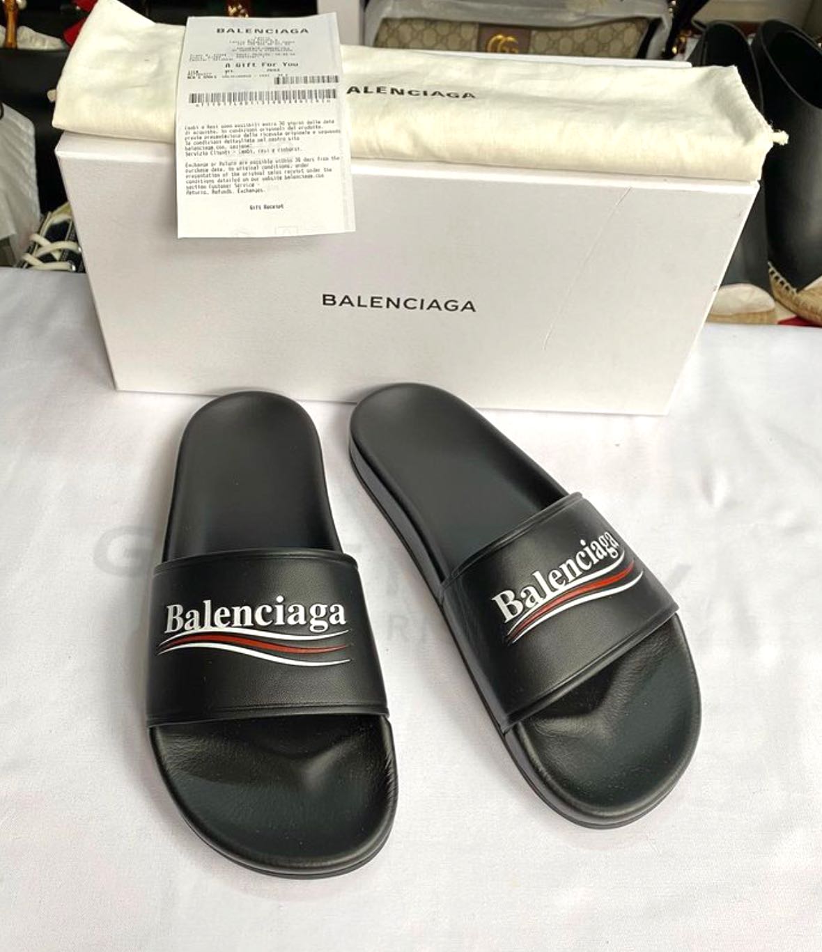 Mens Pool Slide Sandal in White Black  Balenciaga US