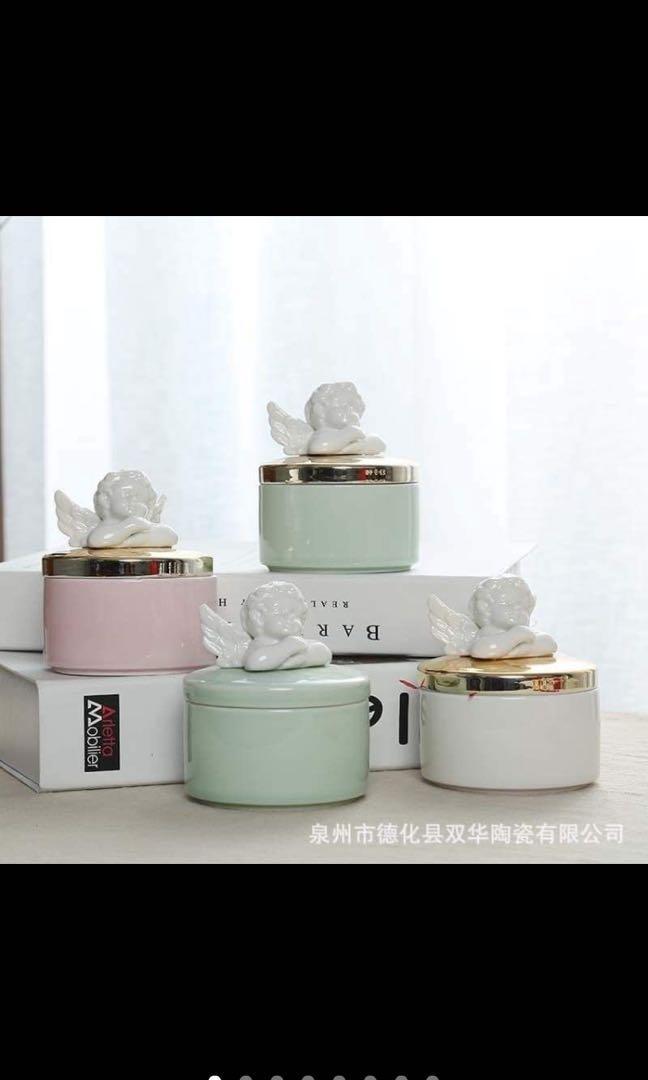 Ceramic Angel Jewelry Container (Category: Storage Boxes & Baskets) located in Taguig. Submitted by endlessbliss_ph (Listing ID 1068514995, Image 1). Description: Variations: pink, white and green with gold lid, full green.FOR PRE-ORDER 5-10 days ETA, usually arrives earlier.