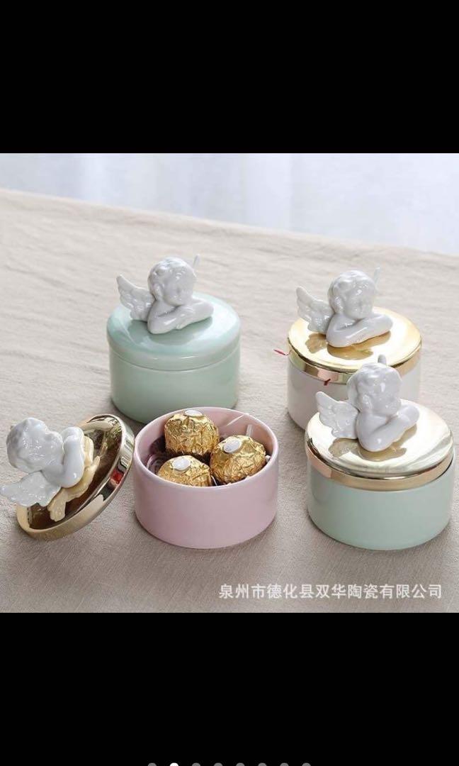 Ceramic Angel Jewelry Container (Category: Storage Boxes & Baskets) located in Taguig. Submitted by endlessbliss_ph (Listing ID 1068514995, Image 2). Description: Variations: pink, white and green with gold lid, full green.FOR PRE-ORDER 5-10 days ETA, usually arrives earlier.