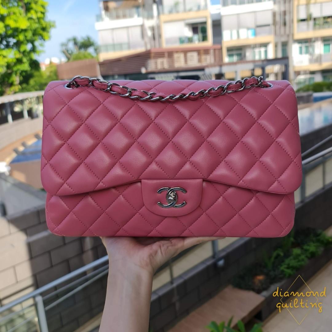 CHANEL PINK JUMBO CLASSIC FLAP BAG LAMBSKIN LEATHER DOUBLE FLAP SILVER  HARDWARE MEDIUM SMALL, Luxury, Bags & Wallets on Carousell