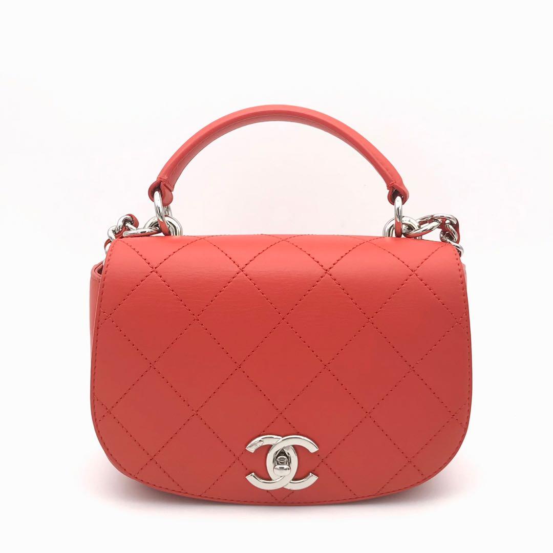 Chanel Red Top handle flap bag with chain, Luxury, Bags & Wallets