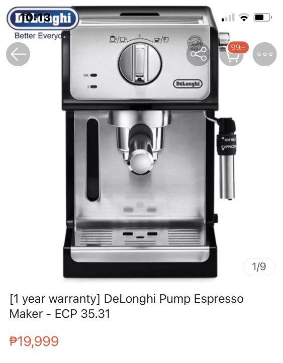 DeLonghi Black Pump Espresso Machine ECP3420, TV & Home Appliances