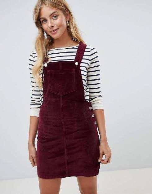 F21 maroon corduroy dungaree dress Women s Fashion Dresses