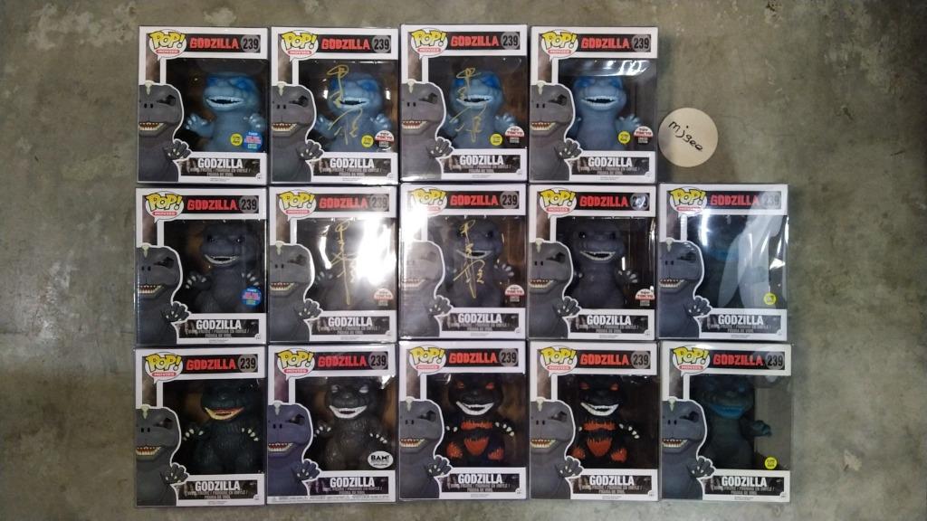 Funko Pop Godzilla Set with Signature (Category: Designer & Blind Box Toys) located in Quezon City. Submitted by mjsee21 (Listing ID 1068600769, Image 1). Description: Funko Pop Godzilla Set with Signature Godzilla Godzilla (Black & White)* Godzilla (Ghost) (Glow in the Dark)** Godzilla (Burning)*** Godzilla (Atomic Breath) (Glow in the Dark)**** Godzilla (Black & White) (Purple Back) Condition are "New". Box conditions are 9/10 or better. *2x Si