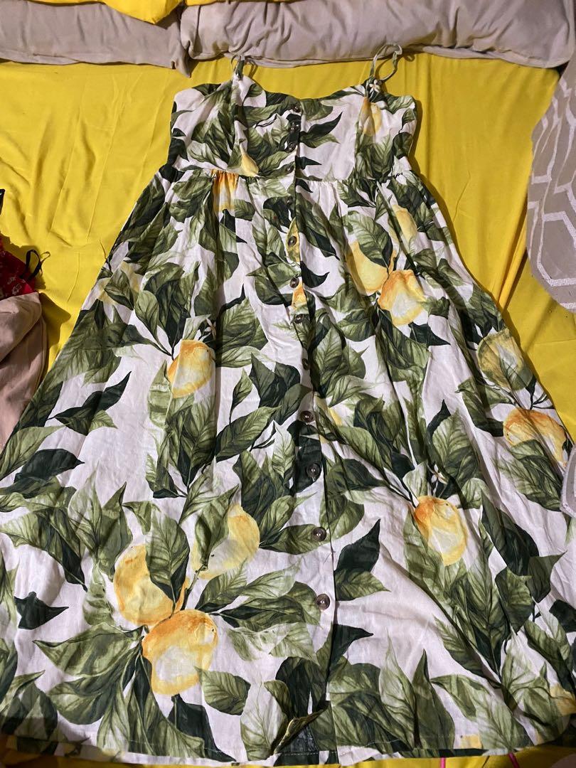 White Lemon Print Split Hem Midi Dress | New Look