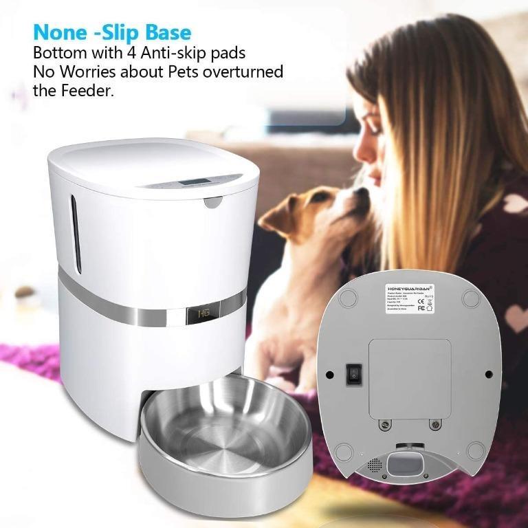 HoneyGuaridan A36 Automatic Cat Feeder Pet Automatic Food Dispenser with Stainless Steel Food Bowl Designed for Cat Small Medium Sized Dog Rabbit Batteries and Adapter Power Support Everything Else o...
