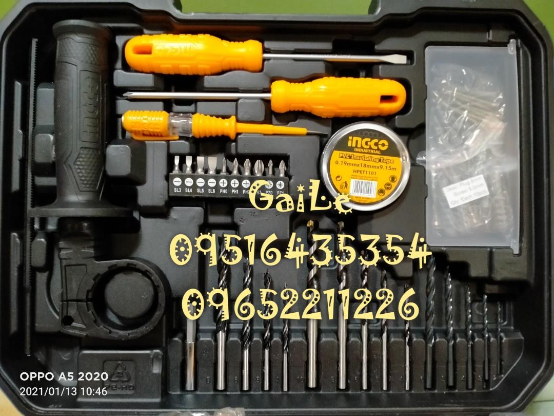INGCO Impact Drill with Tool Set - 115 Pcs Tools Set (Category: Construction Tools & Equipment) located in Caloocan City. Submitted by abieghail (Listing ID 1068491351, Image 3). Description: INGCO Impact Drill with Tool Set - 115 Pcs Tools Set DETAILS 1 Pcs 680W Impact Drill（ID6808） 220-240V~50/60Hz,13mm key chuck 1 Pcs 8Oz Claw Hammer 1 Pcs 7” Combination Pliers 1 Pcs 6" Adjustable Wrench 1 Pcs SL5.5x100 Screwdriver 1 Pcs PH1x100 Screwdriver 1 