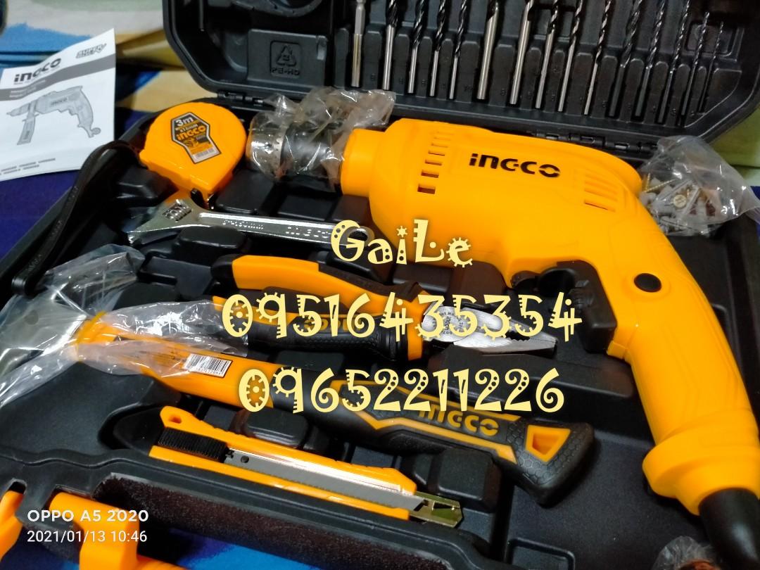 INGCO Impact Drill with Tool Set - 115 Pcs Tools Set (Category: Construction Tools & Equipment) located in Caloocan City. Submitted by abieghail (Listing ID 1068491351, Image 2). Description: INGCO Impact Drill with Tool Set - 115 Pcs Tools Set DETAILS 1 Pcs 680W Impact Drill（ID6808） 220-240V~50/60Hz,13mm key chuck 1 Pcs 8Oz Claw Hammer 1 Pcs 7” Combination Pliers 1 Pcs 6" Adjustable Wrench 1 Pcs SL5.5x100 Screwdriver 1 Pcs PH1x100 Screwdriver 1 